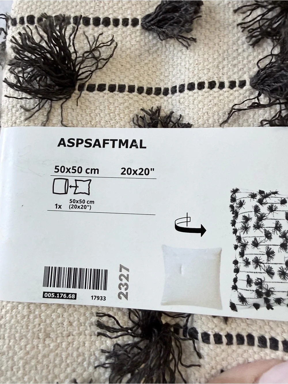 IKEA ASPSAFTMAL | Set Of 2 | Pillow Shams Cover Cream Black Tassels 20x20